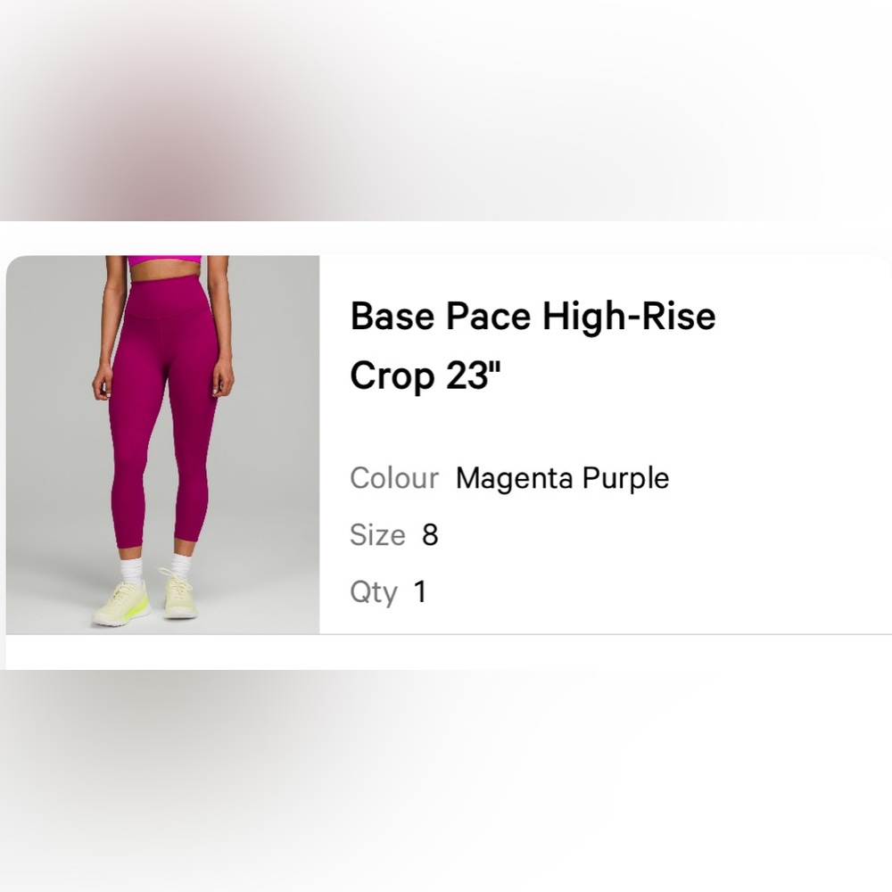 Lululemon base pace high rise crop 23inches in magenta